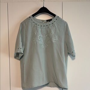 Current Air Blue Boxy Embellished Short Sleeve Blouse